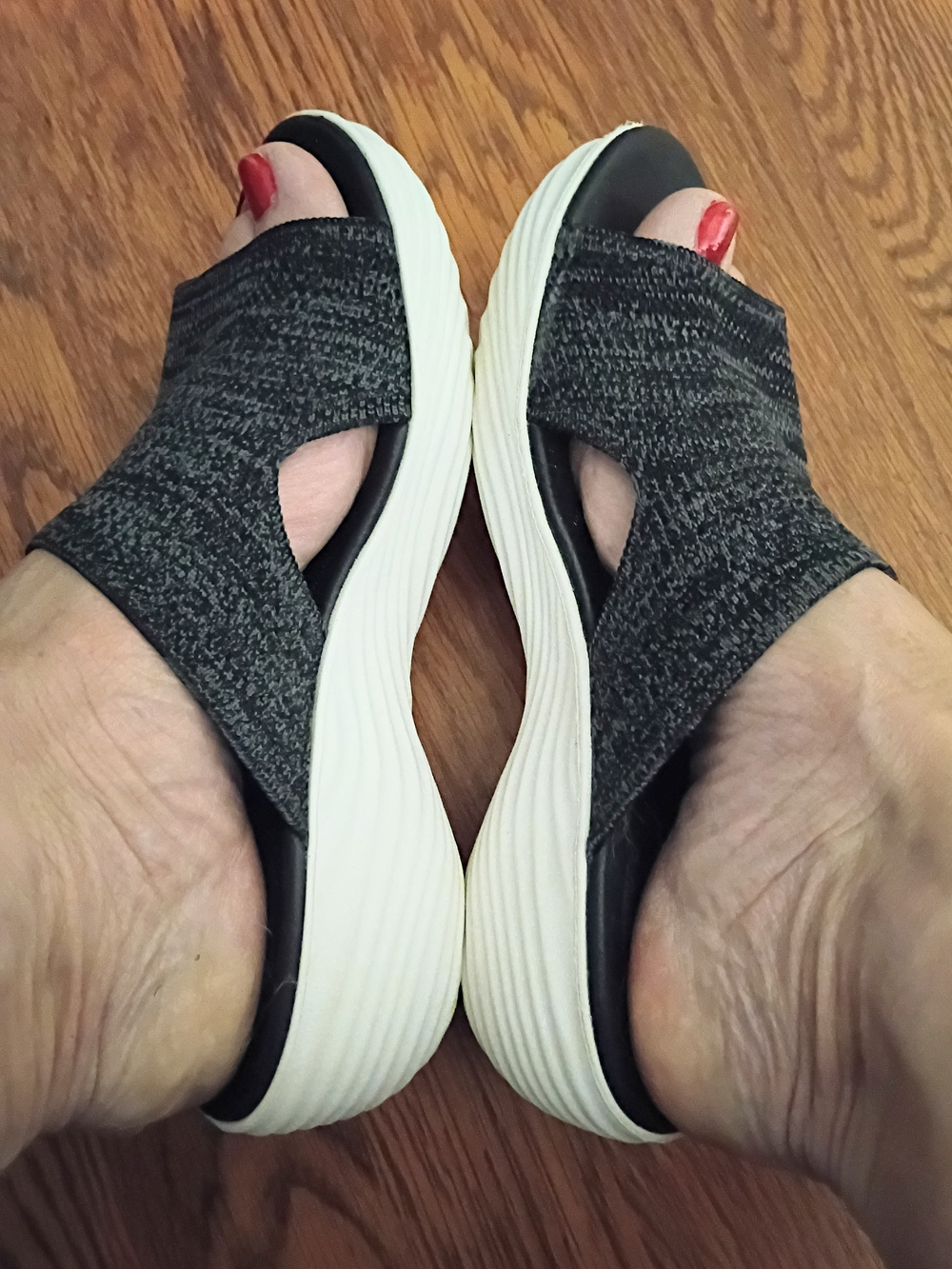 Clarks Black Knit Slide Sandals with White Sole